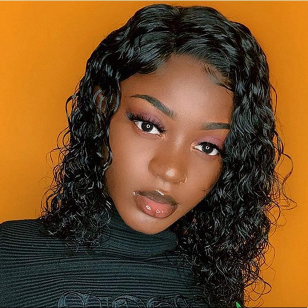 12” Human Hair Short Deep Curly Lace Front Wig New